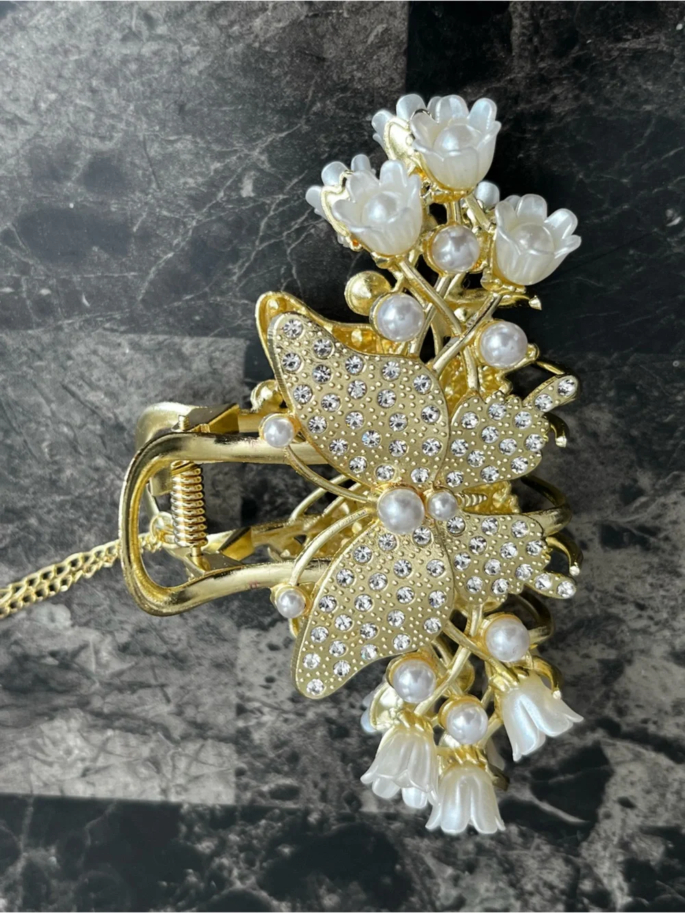 Gold Butterfly Pearl Flower Hair Claw Clip Elegant Women's Hair Claw Set of 2